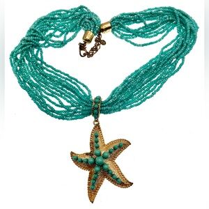 Vintage Vibrant MultiStrand Beaded Starfish Necklace Faux Turquoise Accents